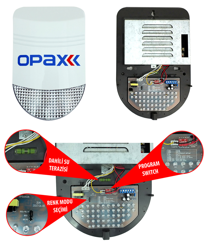OPAX 48 Ledli Kırmızı Mavi Harici Alarm Sireni